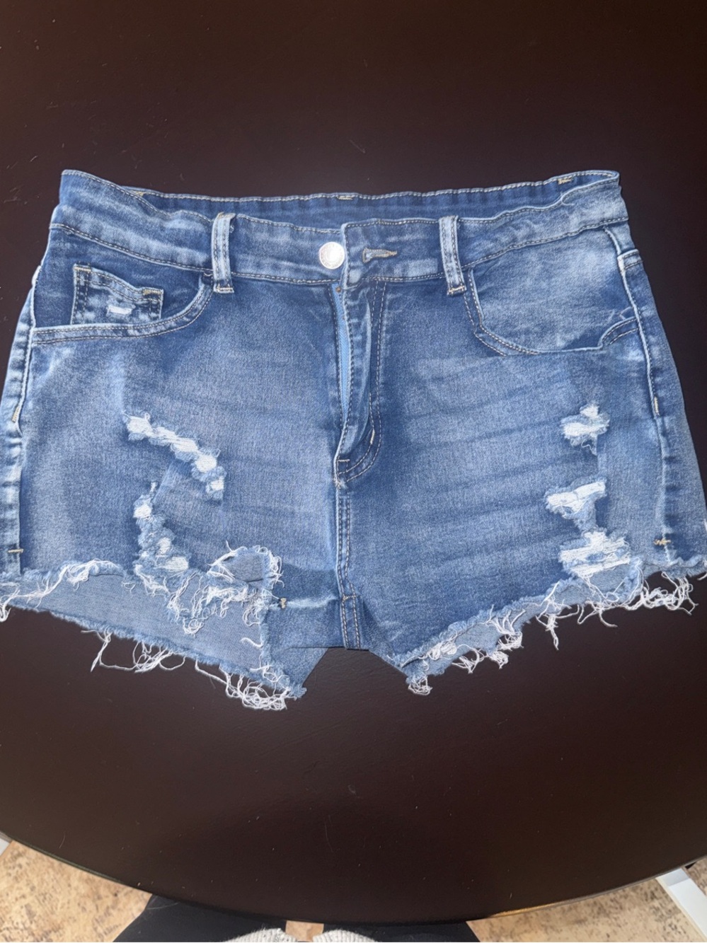 SHEIN Distressed Ripped Denim Shorts - Blue Wash